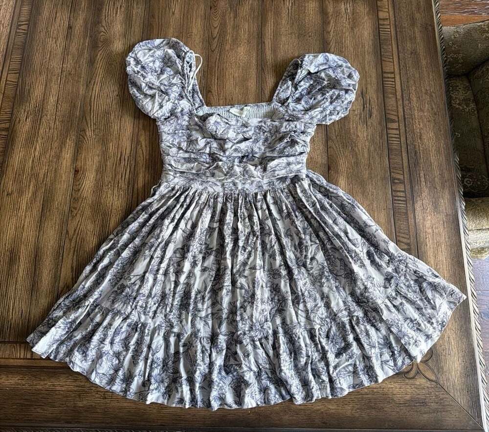 Altar'd State Blue Floral Puff Sleeve Smocked Mini Dress Size S